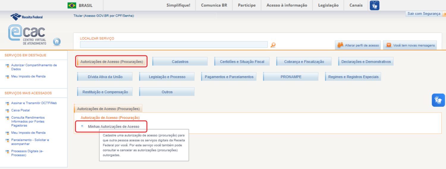 Tela do e-CAC - Autorizações de Acesso