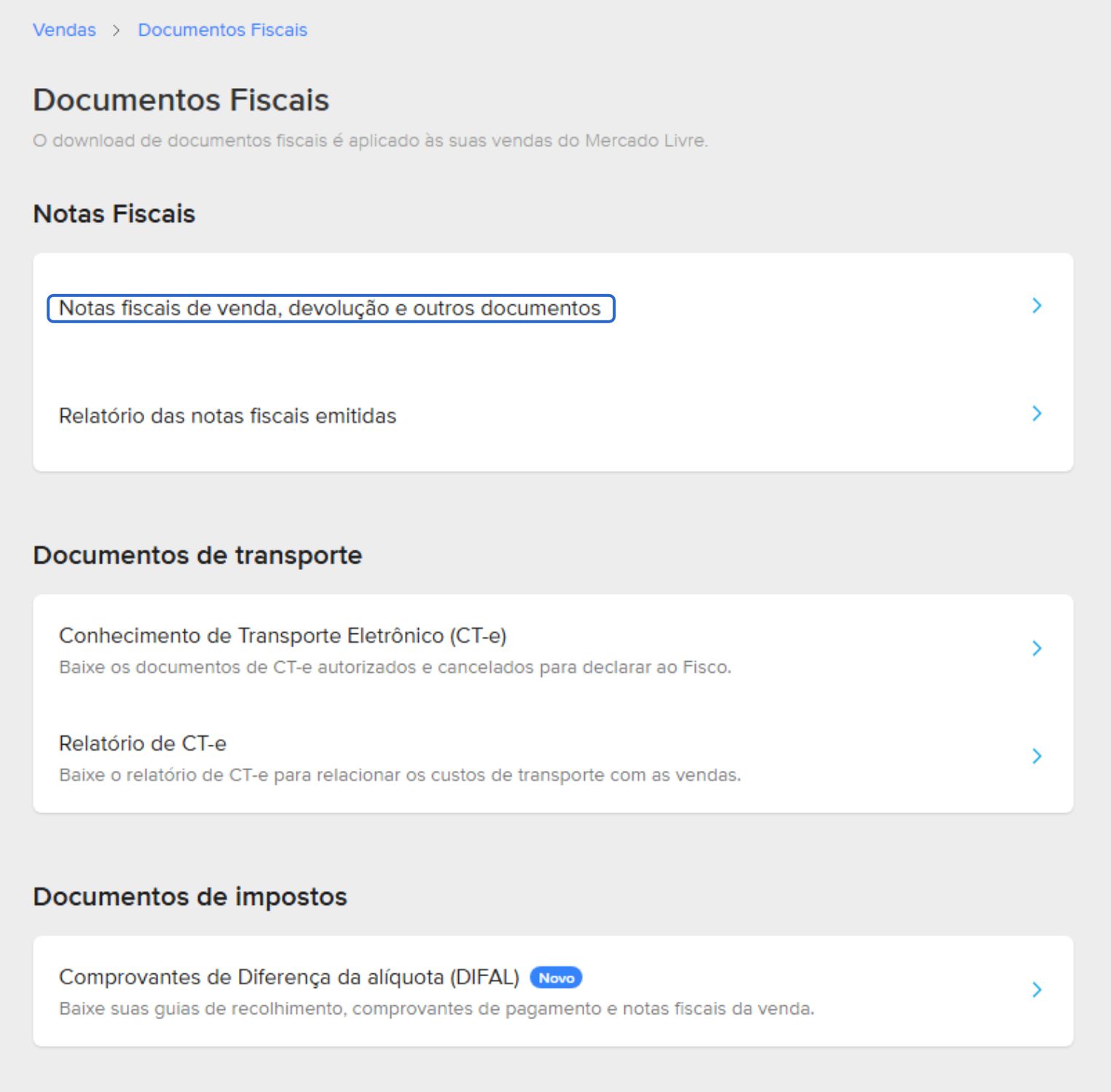 Menu Financeiro